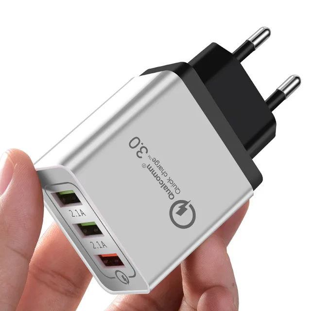 TeoYall 3 порта 5 в 2,4 QC 3,0 быстрое зарядное устройство для iPhone кабель быстрое зарядное устройство Micro USB кабель EU/US Plus для кабеля Lightning type C - Тип штекера: EU-Black