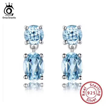 

ORSA JEWELS Real Sterling Silver Women Earrings Created Topaz Blue Stone Crystal Stud Earring Silver 925 Jewelry 2019 OVSE07