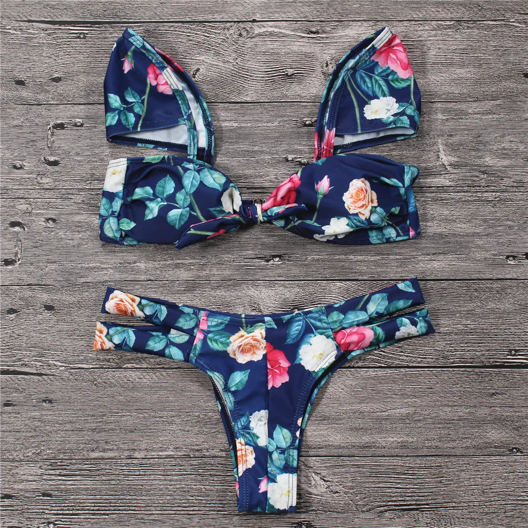 

Lotus Leaf Print Bikinis 2019 Two-piece Swimsuit Ruffle Frill Women Bikini Set Bathing Suit Swimming Suits For Women Biquinis