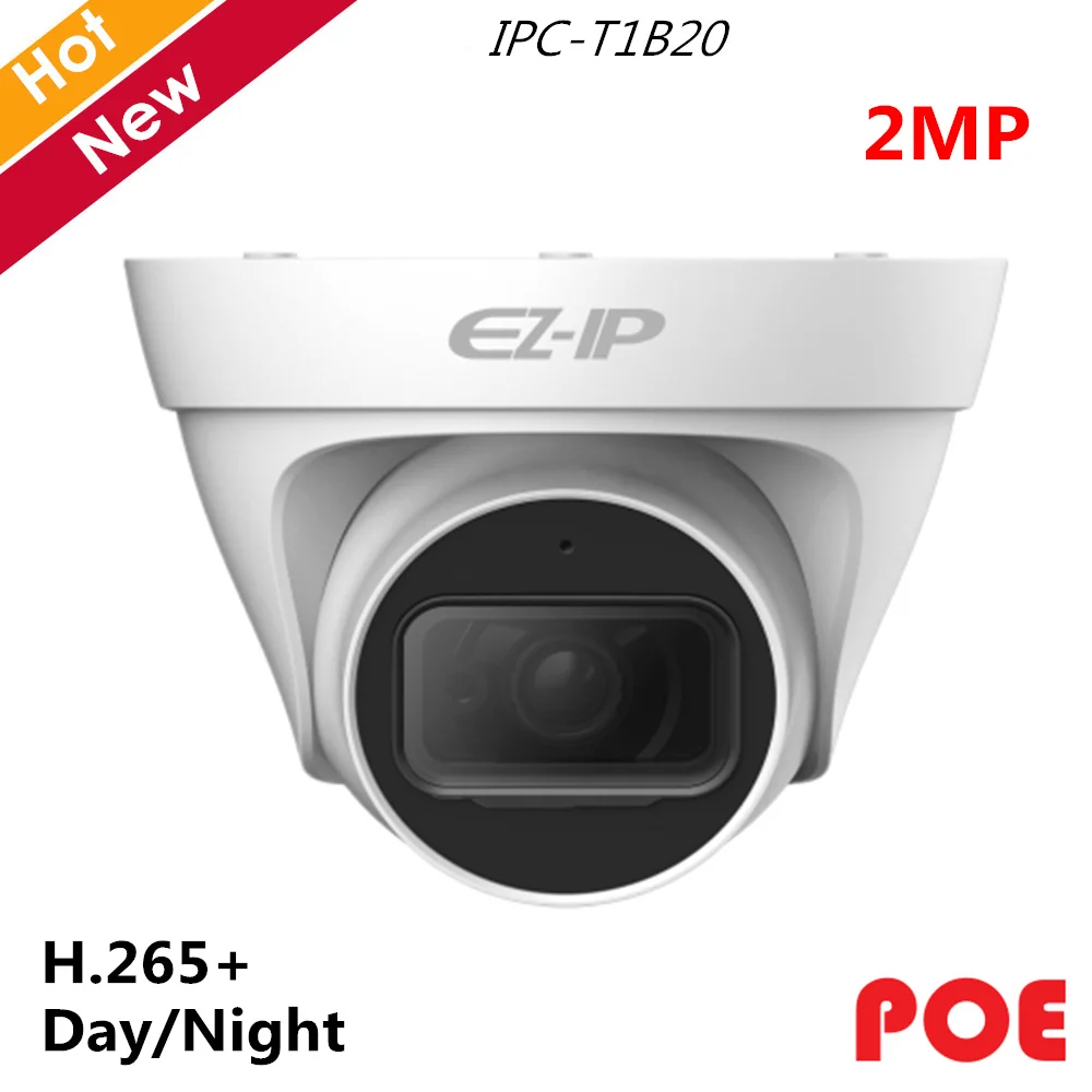 Original Dahua 2MP 1080P IR Turret Network Camera EZ-IP 2.8 mm Fixed lens 3.6mm optional Waterproof H.265 Poe IPC-T1B20 | Безопасность и