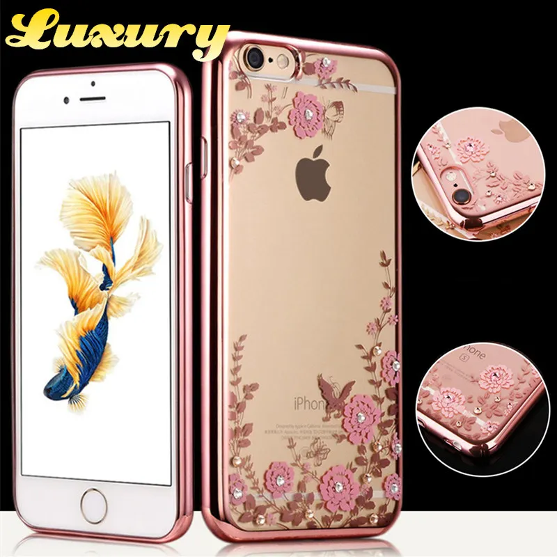 

Luxury Plating Cover Soft TPU Phone Case for iPhone X 10 4 4S 5 5S SE 6 6S 7 8 Plus Coque Floral Back Cover On 6 6S Shell Bag