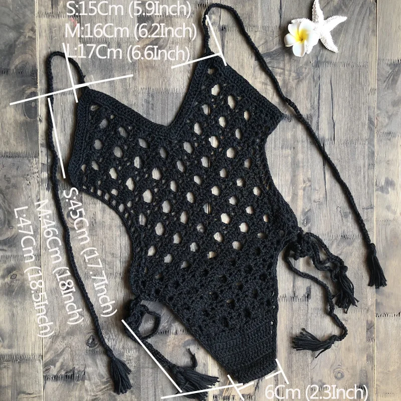 long sleeve bodysuit Handmade Hollow Out Hot Sexy Bandage Bikini Swimwear Manual Crochet High Cut Thong Monokini One Piece Bathingsuit Bodysuit Body crotchless bodysuit