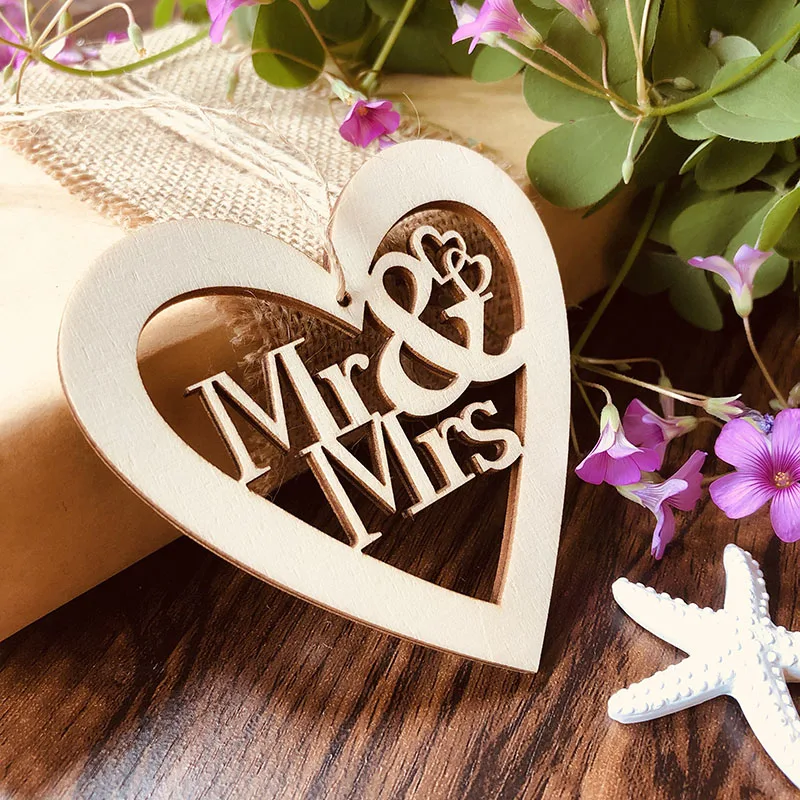 wood heart MR MRs Wedding tag (3)