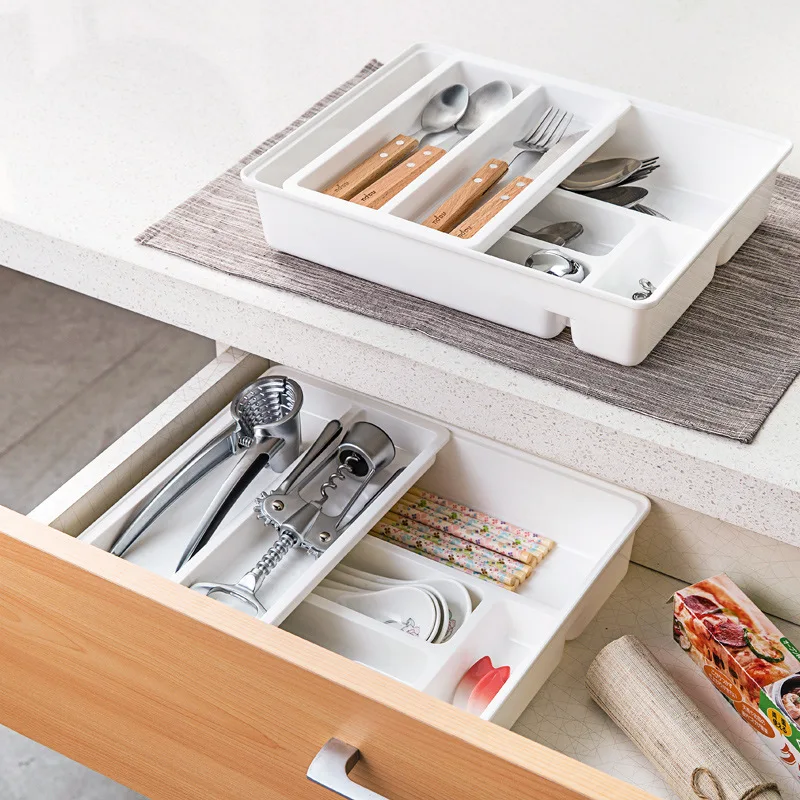 

Adjustable Plastic Kitchen Storage Boxes Stretch Clapboard Drawer Partition Storage Organizer DIY Home Tableware Storage Boxes