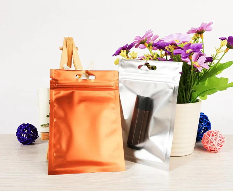 Матовая прозрачная передняя цветная алюминиевая фольга пластиковый клапан молния замок сумка матовый майлар Ziplock посылка повесить отверстие мешок - Цвет: Оранжевый
