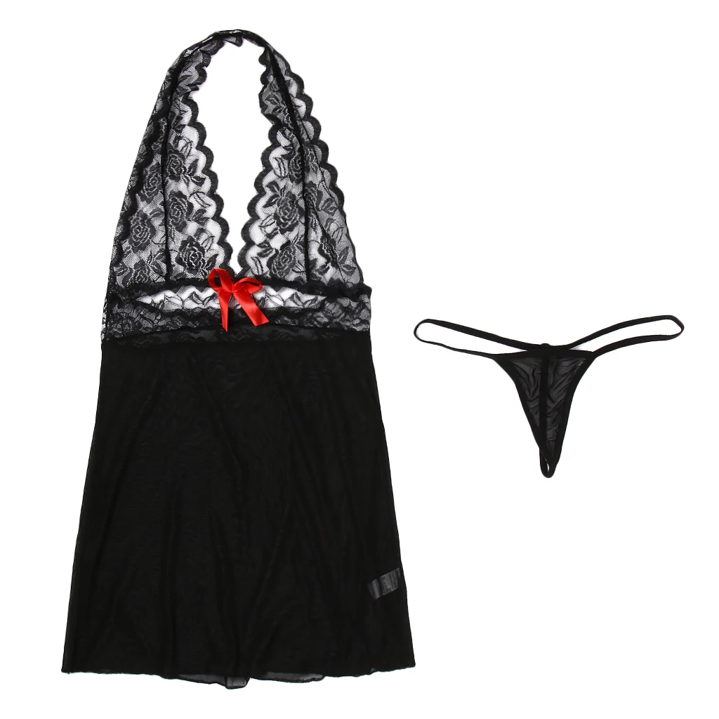 Women Lingerie Set Lace Babydoll Strap Chemise Halter Teddy V Neck Sleepwear