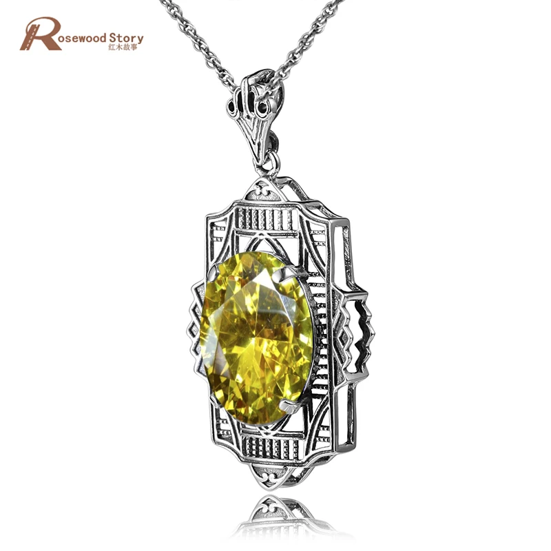 

100% 925 Sterling Silver Elephant Pendants Necklace For Women Charms Yellow Created Crystal Fine Jewelry For Mother's Day Gift