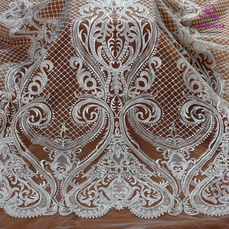 La Belleza новая белая бисерная кружевная ткань с большим рисунком bridals кружевная ткань 1 ярд