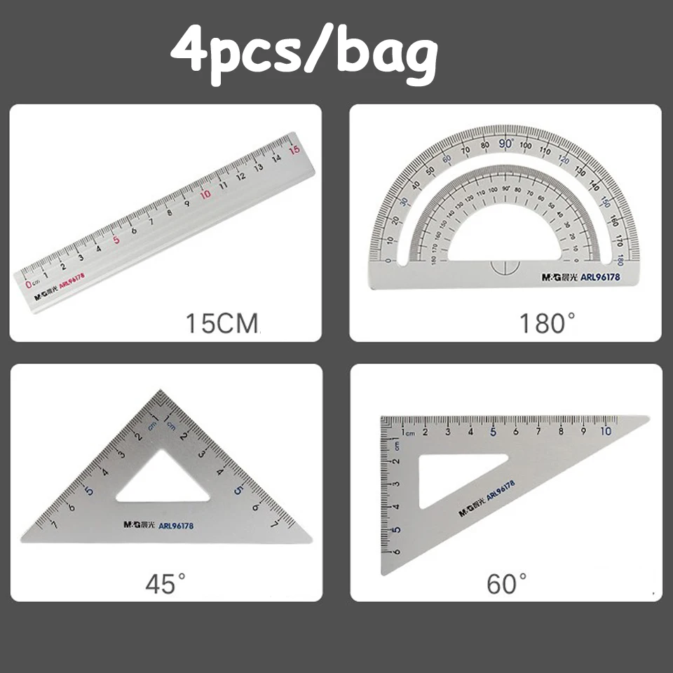 4 шт./компл. Алюминий линейка Алюминий транспортир студентов математическая Геометрия канцелярских принадлежностей набор линеек офисные школьные принадлежности, блокноты