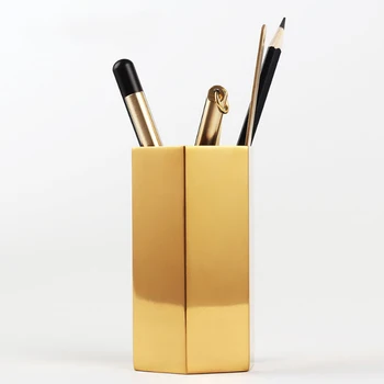 

Nordic Style Copper Geometric Pen Container Home Office Storage Box House Desk Zakka Organizer