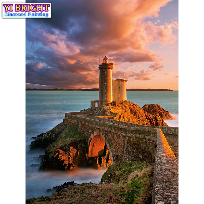 

5D Diy diamond painting cross stitch "Seaside Lighthouse" Full Round Diamond embroidery Needlework Rhinestone Mosaic Crafts 1125