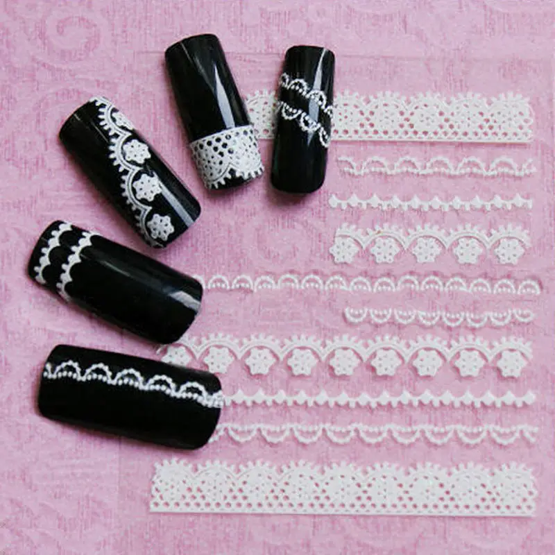 

White 1 Sheet DIY strip 3D lace flower Nail Polish Decoration Lace Nail Sticker Nail art tools for women beauty