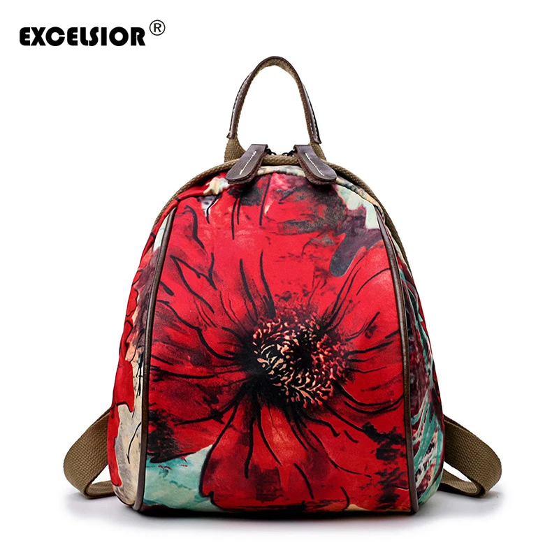 EXCELSIOR нейлоновые винтажные женские рюкзаки с цветочным принтом сумка для колледжа водостойкие школьные сумки большой емкости двойные