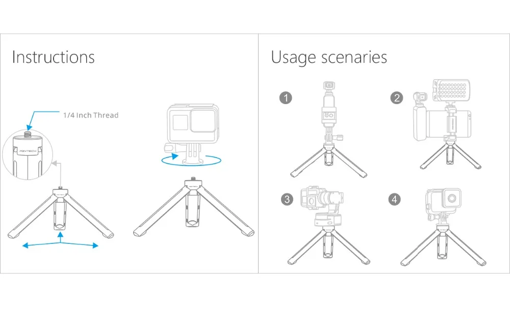 PGYTECH штатив с мини ручкой для DJI OSMO Pocket/GoPro/Action camera 1/4 резьбовой порт для расширения