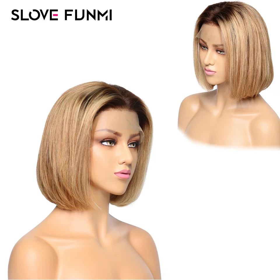 Ombre Color T4/27 Lace Front Human Hair Wigs For Women Pre Plucked