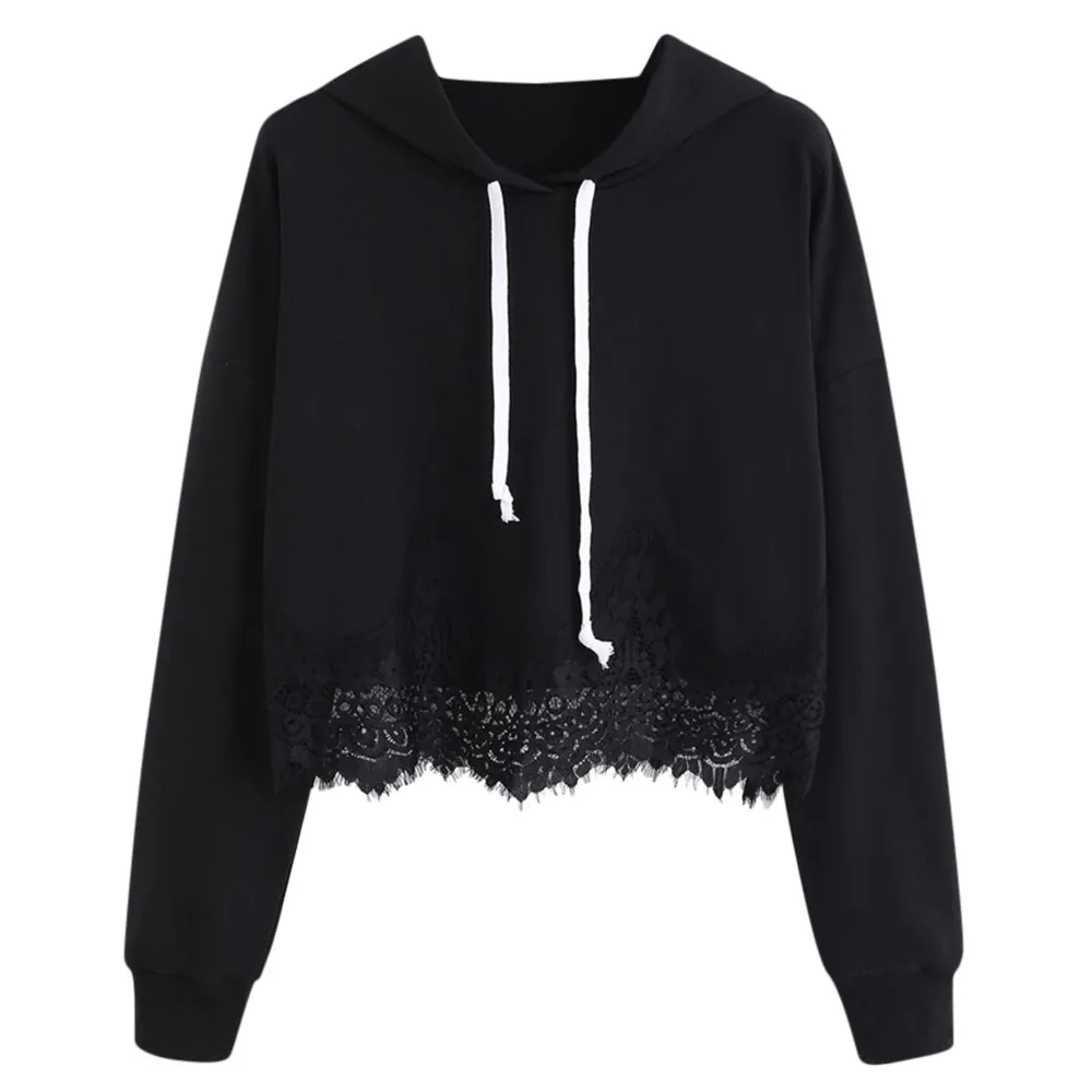 Толстовки женские кружевные одноцветные с длинным рукавом белые черные ...