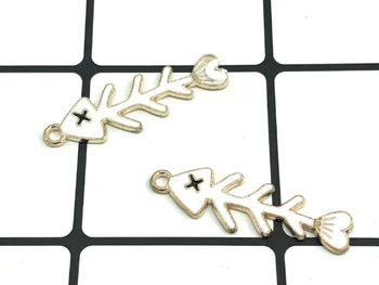 

100pcs Fashion enamel fish bone Jewelry Making earrings bracelet necklace keychain DIY Supplies zinc Alloy accessories 35*10mm