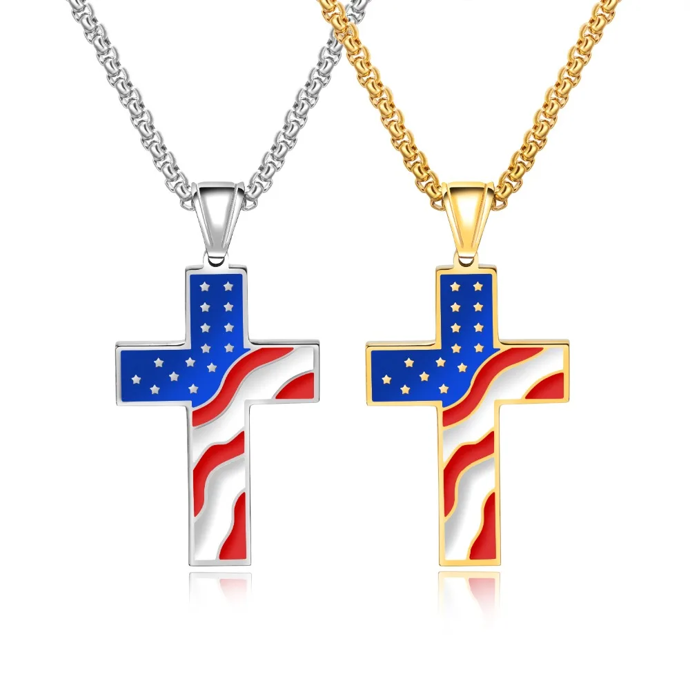 Stars and Stripes Flag Cross Pendant Necklace Novelty Unique Jewelry 2019 New USA Spangled Banner Sign Unisex Gift Cool | Украшения и