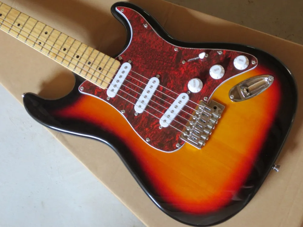 Фабрика магазин закат sunbust ST красный накладкой клен гриф 6 строка Гитары Guitarra |