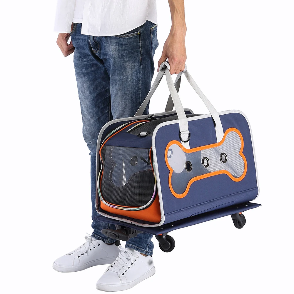 

Pet Dog Carriers Cart Draw-bar Box Dog Stroller Carrier Backpack Luggage Travel Tote Trolley Bags for Dogs Stroller Crate