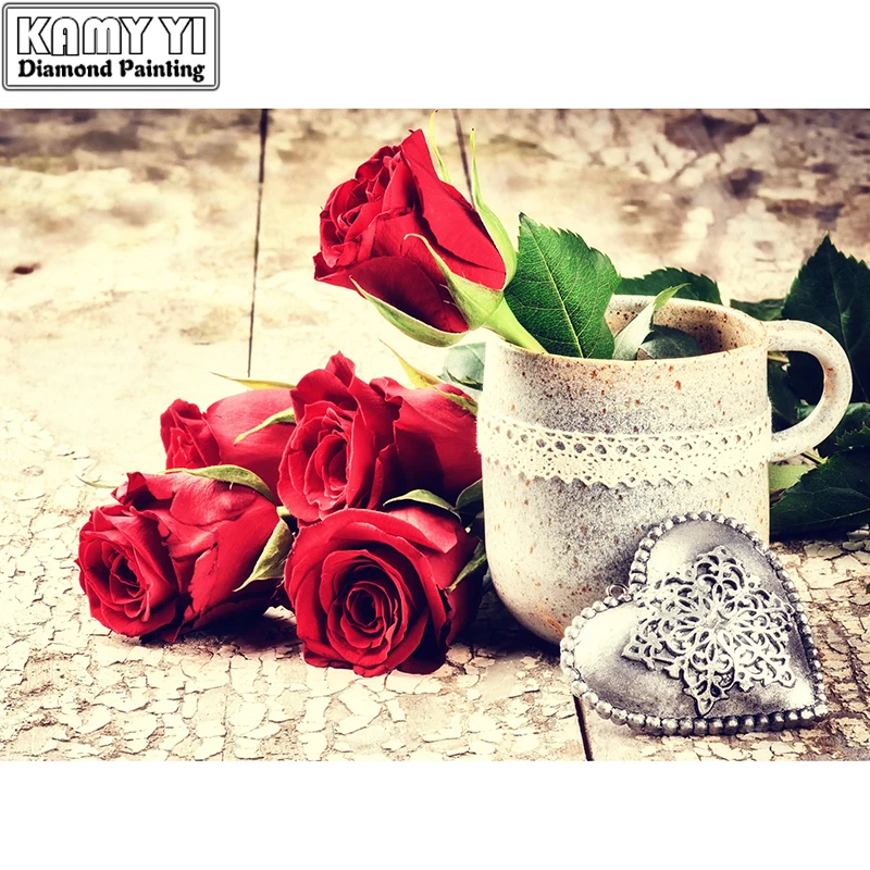 

Full Drill Square Diamond 5D DIY Diamond Painting"rose cup heart"Diamond Embroidery Cross Stitch Rhinestone Mosaic Painting