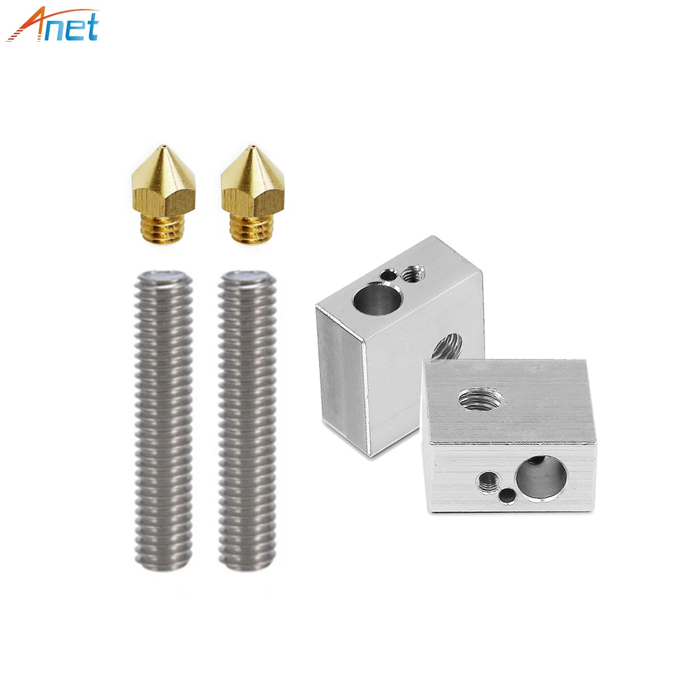 Anet A8 و A6 3D طابعة جزء 2 قطع 0.4 ملليمتر الطارد فوهة + 2 قطع 1.75 ملليمتر الحلق أنبوب + 2 قطع سخان كتل Hotend ل Mk8 Makerbot