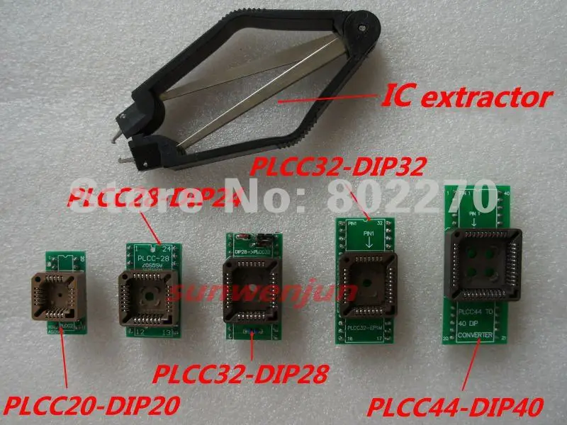 Полный набор универсальных адаптеров PLCC включает экстрактор IC PLCC20/28/32/44 для