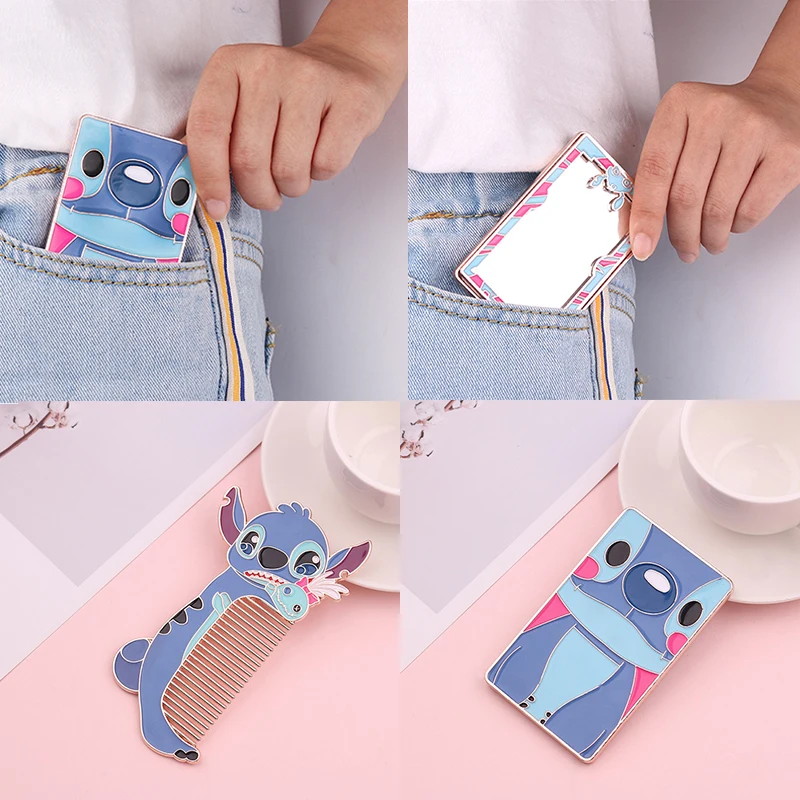 

New Arrival Cartoon Lilo and Stitch Makeup Mirror Anime Cosplay Cosmetic Comb Metal Hair Hairdressing Women Girls Hair Drop Ship