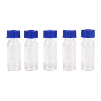 

5 Pcs Blue Screw Cap Screw On Cover Graduation Sample Vials Plastic Lid Graduated Round Glass Reagent Bottle