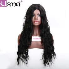 USMEI 28 дюймов парик с длинными волосами тело волна черный парик синтетические парики для женщин естественная средняя часть термостойкий парик для студенческой вечеринки