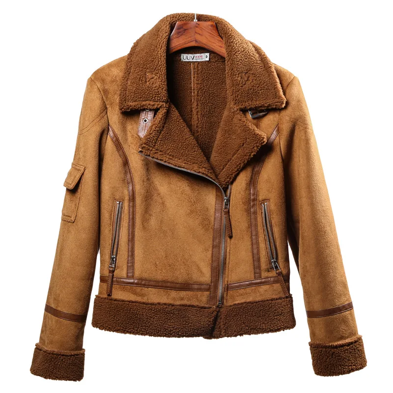 

Faux Sheepskin Coat Women Suede Jacket Short Fur Korean Lamb Locomotive Fashion Fur Warm Leather Jacket JS3001