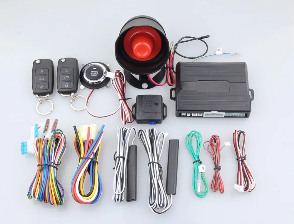 Easyguard PKE car alarm system remote engine start stop shock sensor push button start stop window rise up automatically