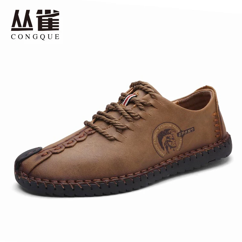 Genuine Cow Leather Casual Shoes Men Superstar handmade sewing lace up Natural Rubber bottom zapato de