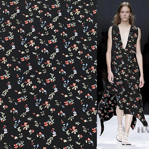 

Mini flower print pure silk Crepe DE chine silk fabric 140cm width,SCDC986