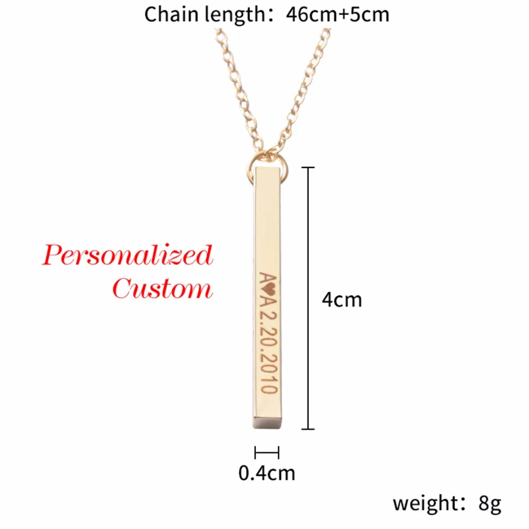 Women Engraved Name Bar Pendant Stainless Steel Necklace Vintage Charm Men Silver Link Chain Necklace Wedding Jewelry Gift