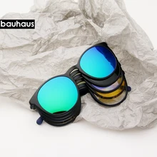 Bauhaus, 5 линз, итальянский дизайн, магнитные солнцезащитные очки, зажим для мужчин, для ночного вождения, магнитный зеркальный зажим, солнцезащитные очки для женщин, очки для близорукости