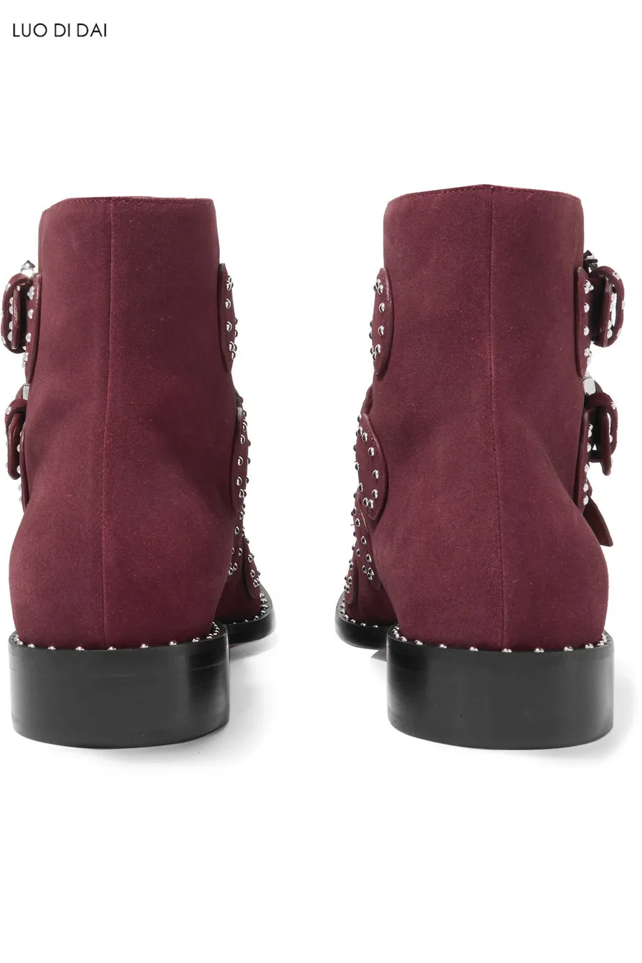 Perles Femmes En Vin Rouge Boucle Chaussures Talon 2019 Suédé De Plat Toe Chaussons Cuir Soirée Point Nouveauté Bottines Bottes CWBordex