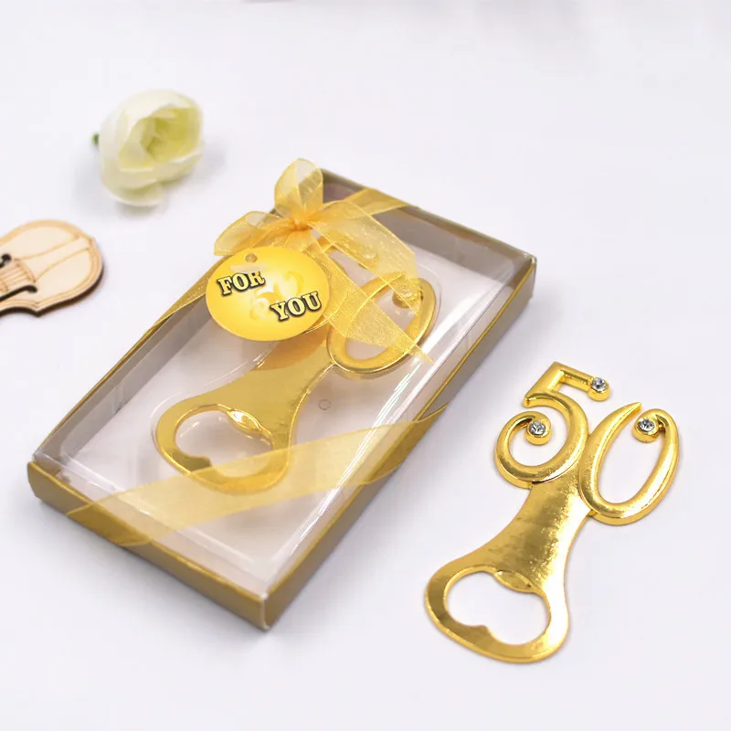 50pcs Golden Wedding Favors Bottle Opener 50th Anniversary Beer Openers