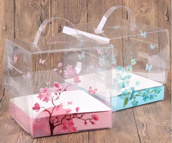 

15x15x15cm pink platic box with handle,Clear Transparent PVC cake boxes Wedding Favors and Gifts Paper Candy Box 100pcs/lot