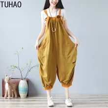 TUHAO летнее платье размера плюс Для женщин джинсовый комбинезон с широкими штанинами Джинсы бойфренда платье-комбинезон в ковбойском стиле мыть комбинезон джинсовые комбинезоны с заниженным шаговым швом Штаны LLJ