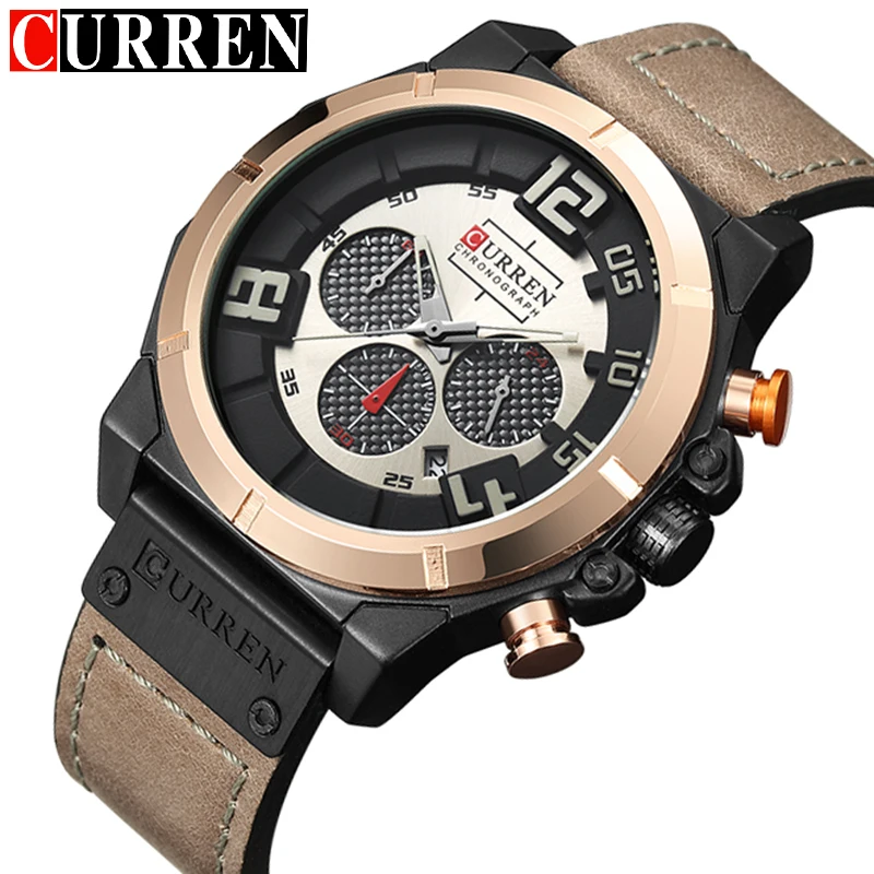 

Fashion Style CURREN Mens Watches Top Brand Luxury Leather Quartz-watch Chronograph Luminous Sport Men Wrist Watch reloj hombre