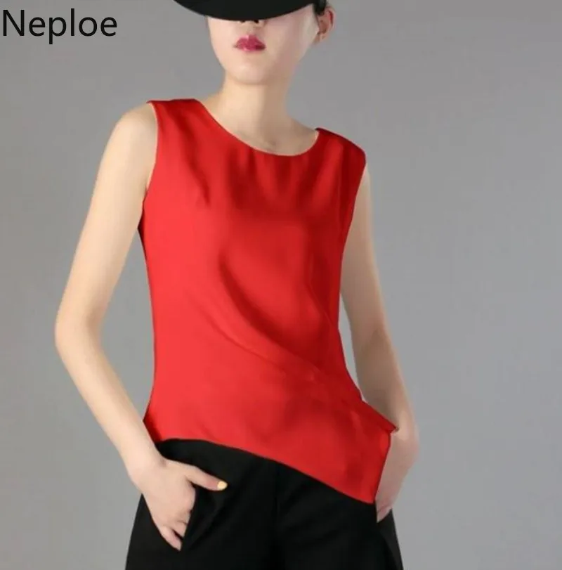 Woherb однотонные летние женские топы без рукавов шифоновая блузка Новая мода белые черные красные плиссированные Рубашки Элегантные корейские Блузы
