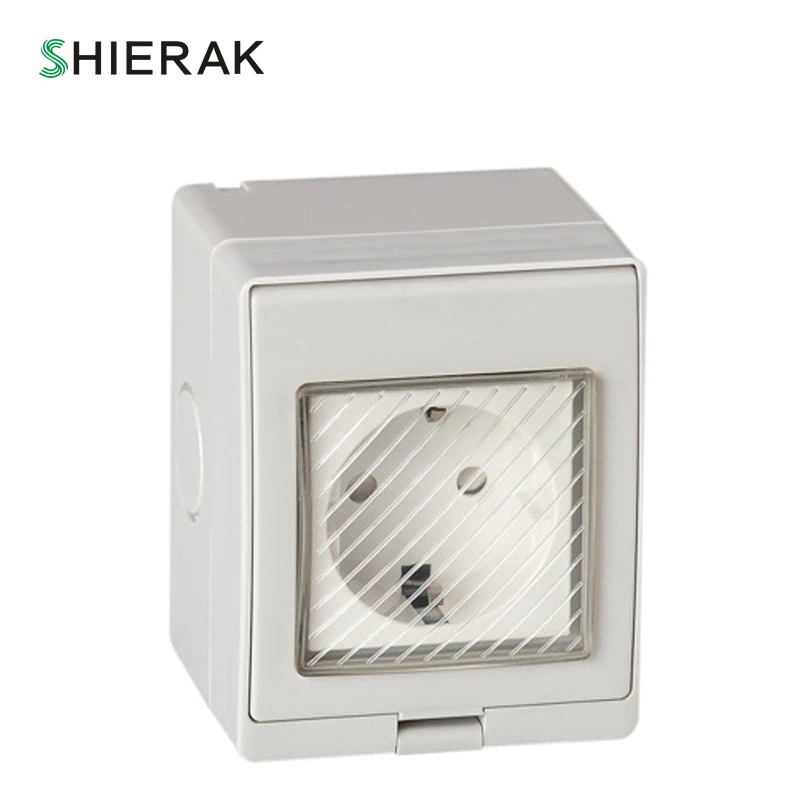 

SHIERAK Outdoor IP55 Grade 16A 250V Wall Waterproof Dust-proof EU Standard Power Socket German Electrical Outlet With Cover