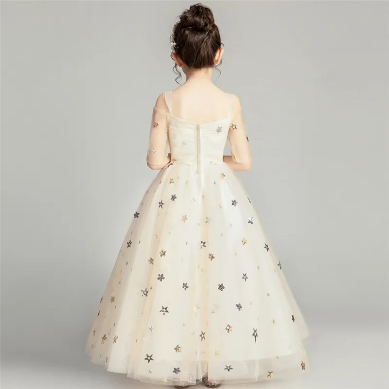2019 весна-лето, белое детское платье принцессы на свадьбу, день рождения, Длинное Пышное Платье, элегантное корейское милое платье для