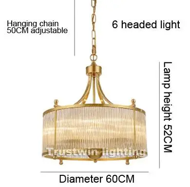 Современный американский Хрустальный медный канделябр светильник для столовой гостиной спальни латунный светодиодный подвесной светильник - Цвет абажура: 6 headed light