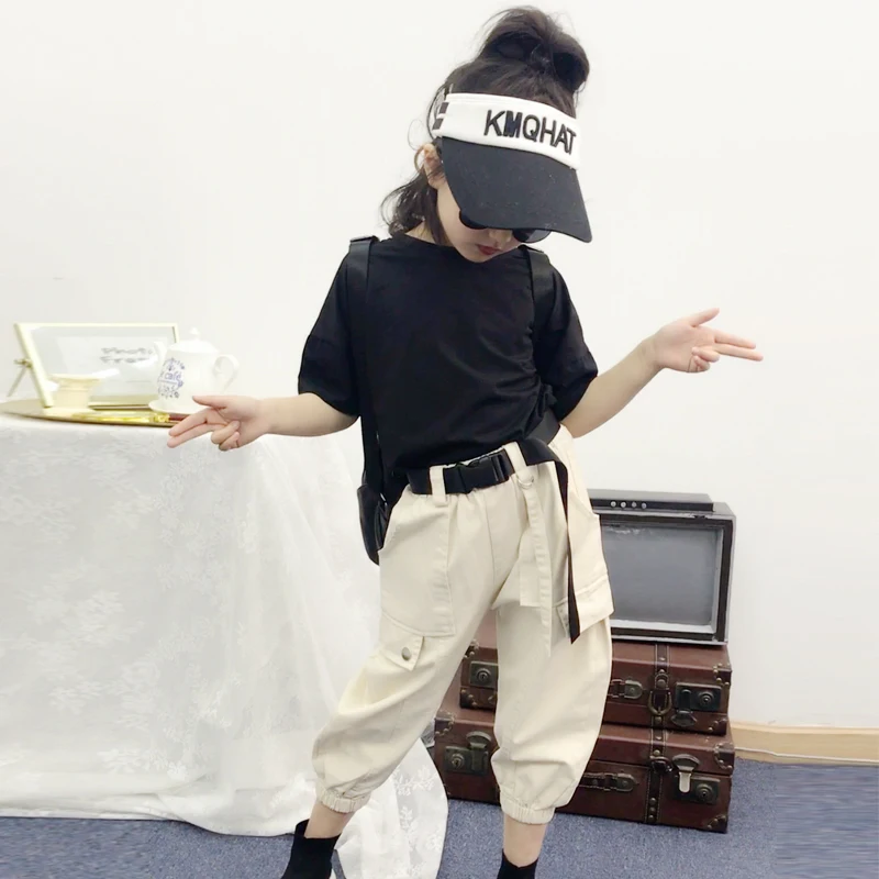 

Baby girl casual suit new kids clothes Korean version of the wild T-shirt was thin beam foot tooling nine pants two sets