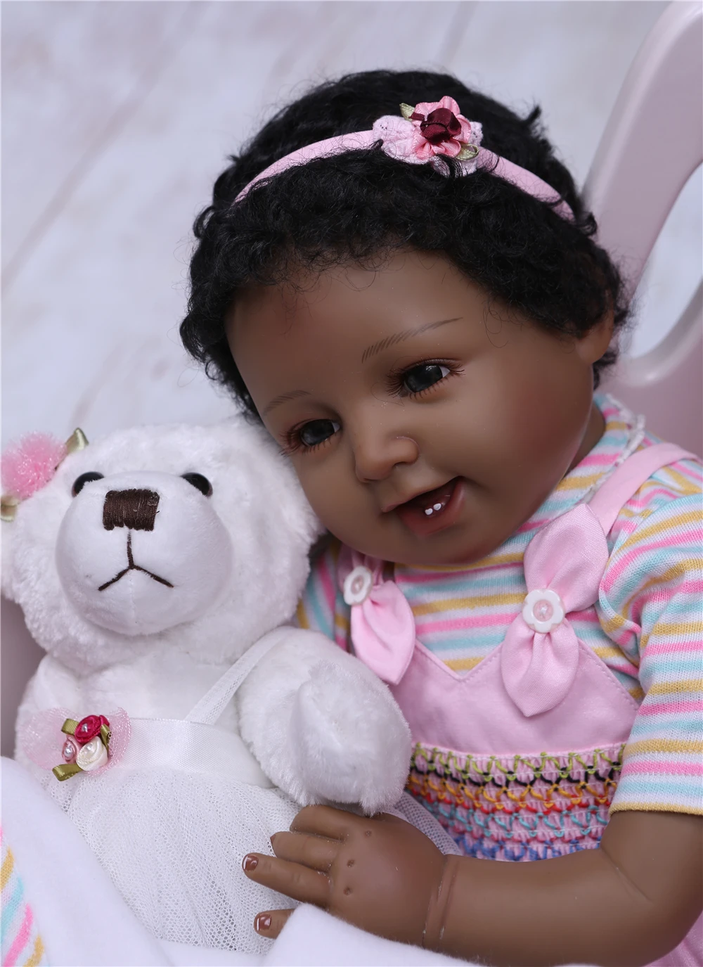 NPKCOLLECTION 55 см Bebe кукла-Реборн, Мягкая силиконовая игрушка для девочки, кукла-Реборн, подарок для детского дня, черная улыбка, милая девочка
