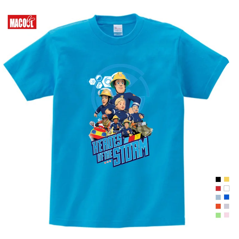 Children 3D Cartoon Fireman Sam Print Cotton T-shirts For Boy Shirt Girl Short Sleeve Tee Tops Clothes Kids Clothing 3T-9T