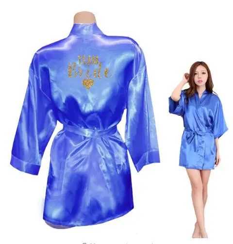 Команда Свадебные платья Команда Невесты сердце золотой блеск печати кимоно халаты атласные свадебные вечерние халат невесты команда свадебный подарок - Цвет: royal blue TEAM