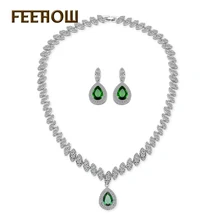 FEEHOW Luxury Marquise Cubic Zirconia Surrounded Jewelry Set Big Teardrop Dangle Jewelry For Women Wedding FWSP057